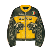 Palace x Gucci Leather Jacket with Embroideries and Patches Black