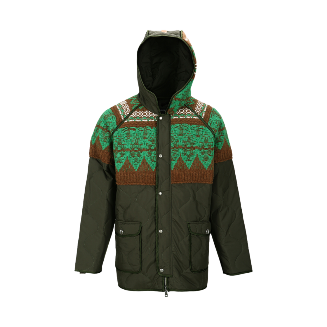 ADSB 앤더슨벨 유니섹스 노르딕 니트 패치 퀼티드 파카 카키