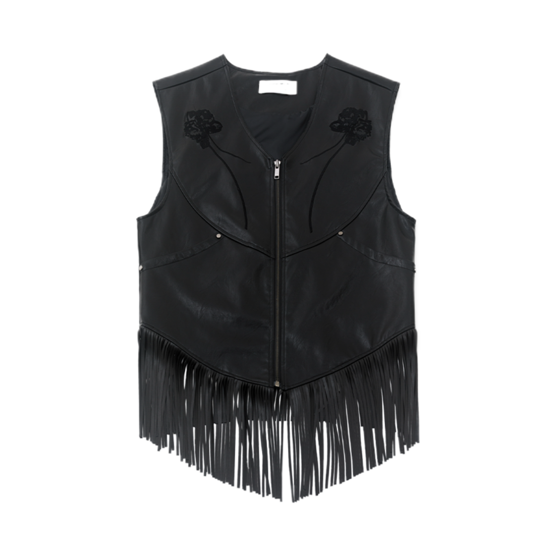 웻태그 엠브로이더드 레더 프린지 베스트