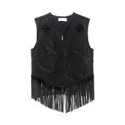 WET TAG Embroidered Faux Leather Fringe Vest