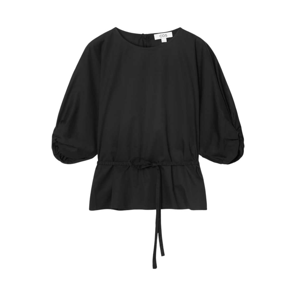 (W) 코스 벨티드 퍼프 슬리브 블라우스 블랙((W) COS Belted Puff Sleeve Blouse Black) - 1