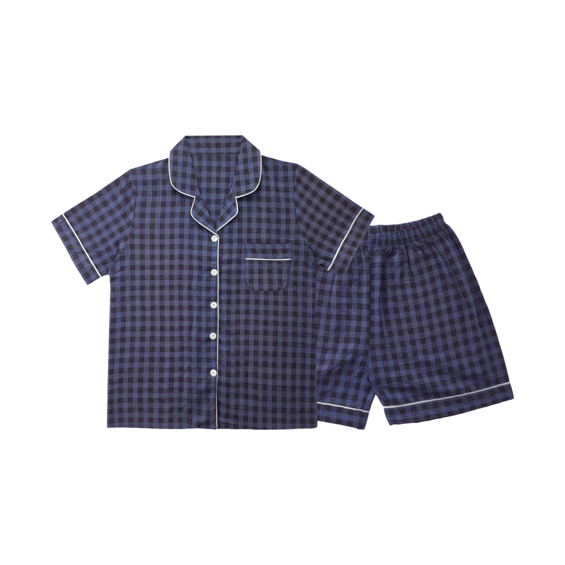 A-WJC-BL (W) AONE Jeans Check Short Sleeve Pajamas Set Blue