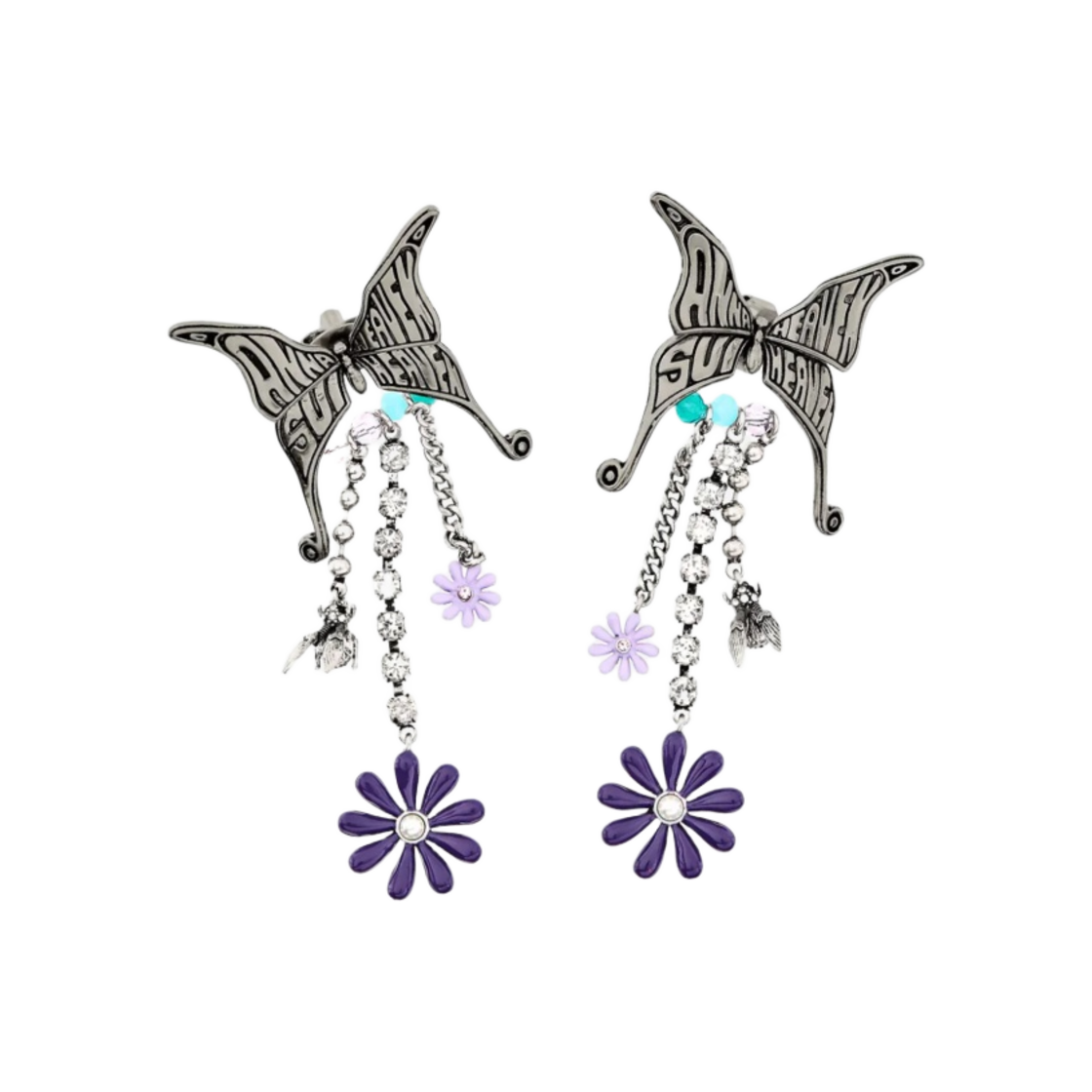 3S4JER001J47-AS Heaven by Marc Jacobs x Anna Sui Butterfly Chandelier Earrings Aged Silver