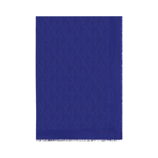 (W) Saint Laurent Large Cassandre Scarf in Wool Cotton and Silk Jacquard Blend Sapphire