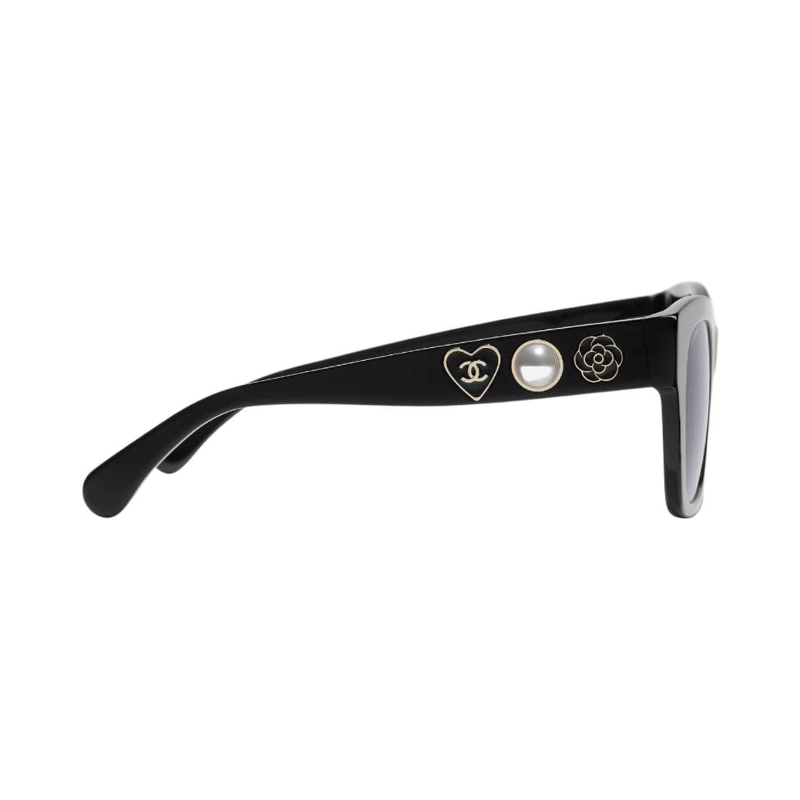 (W) 샤넬 스퀘어 선글라스 아세테이트 & 블랙 골드 프레임 그레이 그라데이션 렌즈 인터내셔널 핏((W) Chanel Square Sunglasses Acetate & Black Gold Frame Grey Gradient Lenses International Fit) - 3