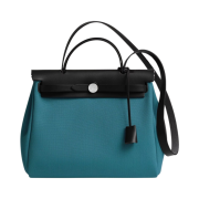 Hermes Herbag Zip 31 Bag Military Canvas Hunter Cowhide & Palladium New Bleu Jean Noir