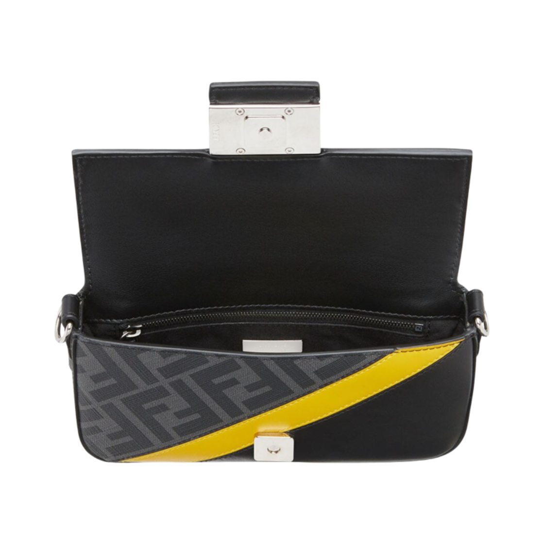 펜디 레더 FF 패브릭 바게뜨 미니 폰 케이스 블랙(Fendi Leather FF Fabric Baguette Mini Phone Case Black) - 2