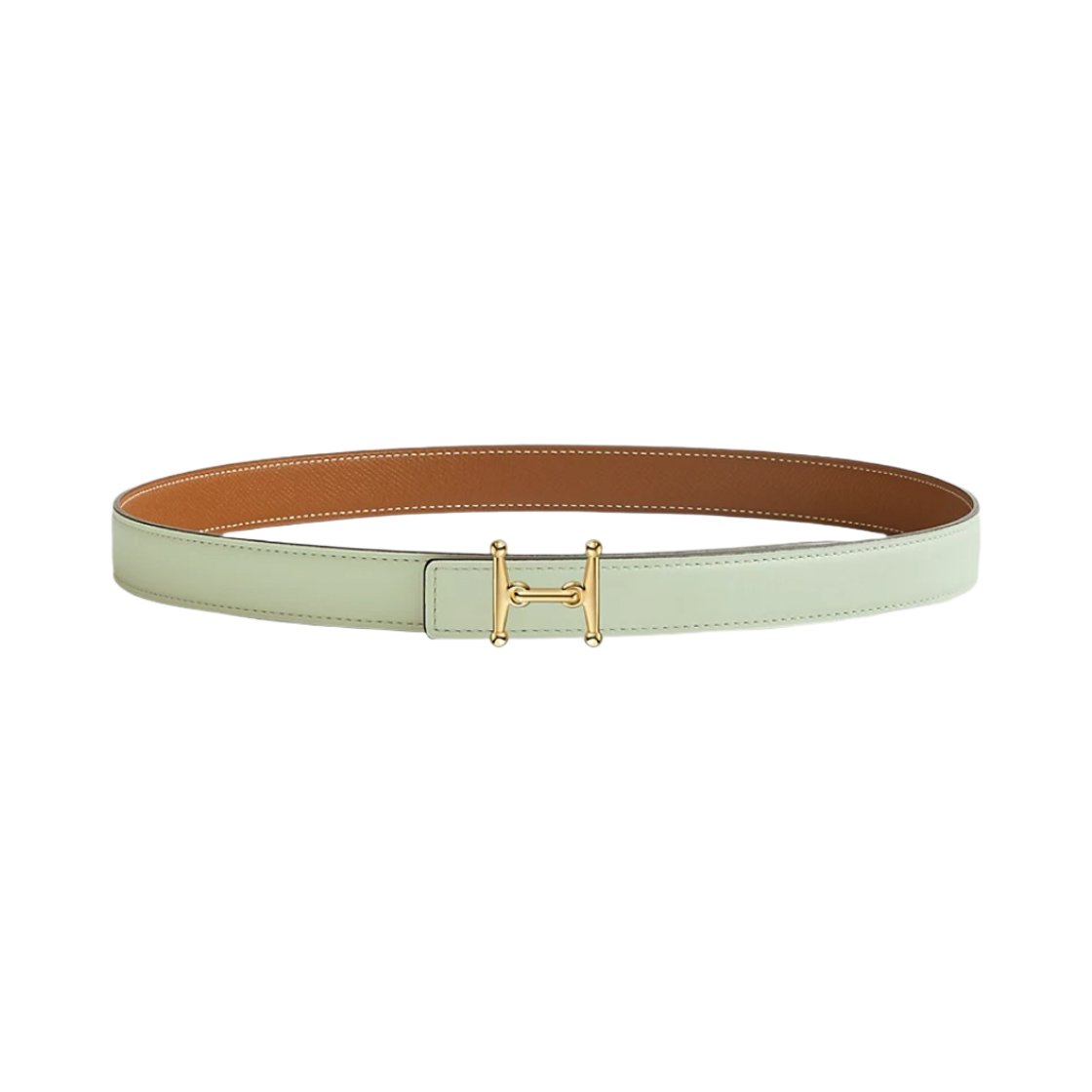 (W) 에르메스 모스 H 벨트 버클 & 리버서블 가죽 스트랩 24mm & 골드 베르 피즈 골드((W) Hermes Mors H Belt Buckle & Reversible Leather Strap 24mm & Gold Vert Fizz Gold) - 1