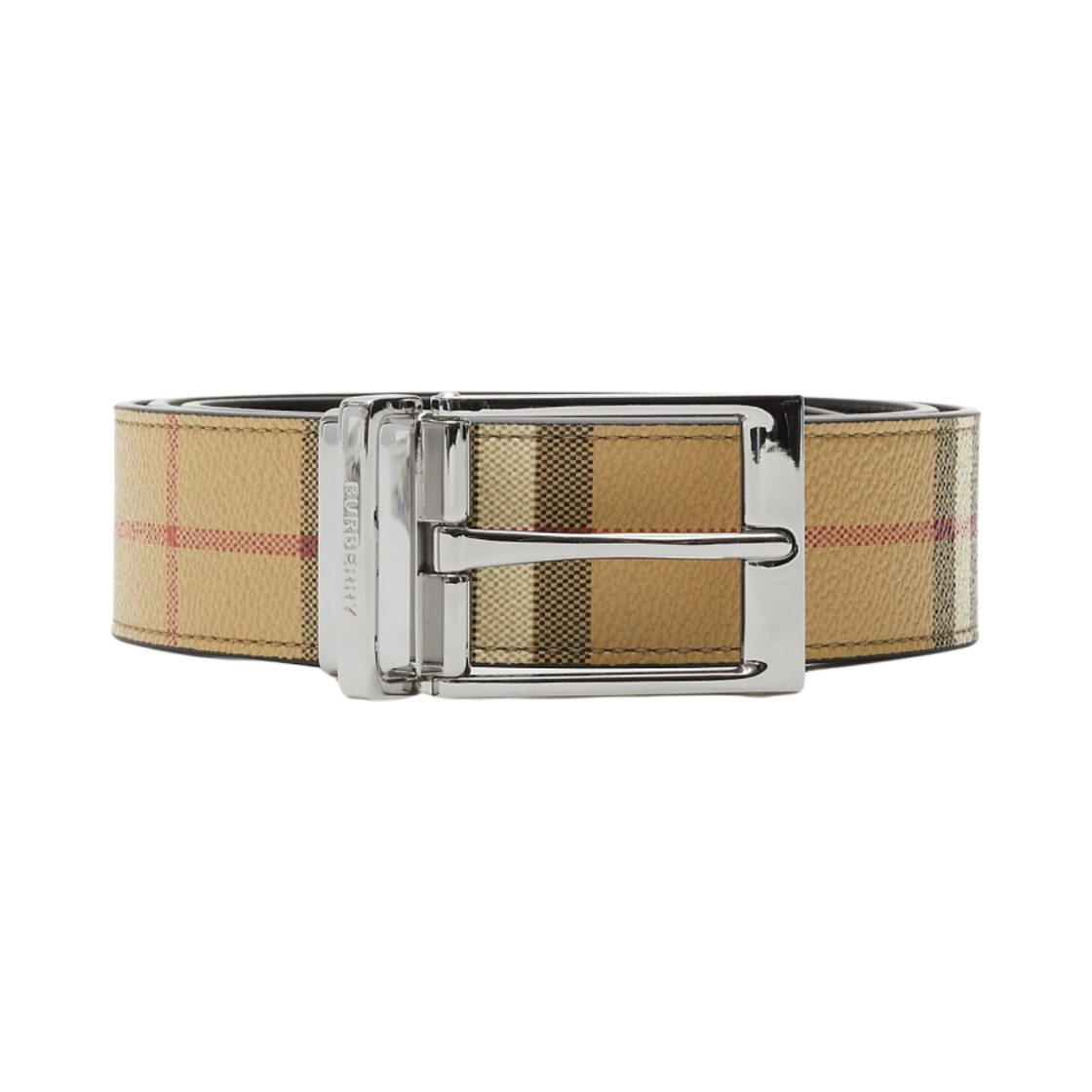 8069854 Burberry Reversible Check Belt Archive Beige Silver