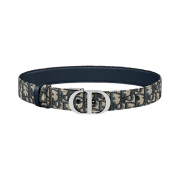 (W) Dior 30 Montaigne 35mm Reversible Belt Blue Smooth Calfskin and Dior Oblique Jacquard
