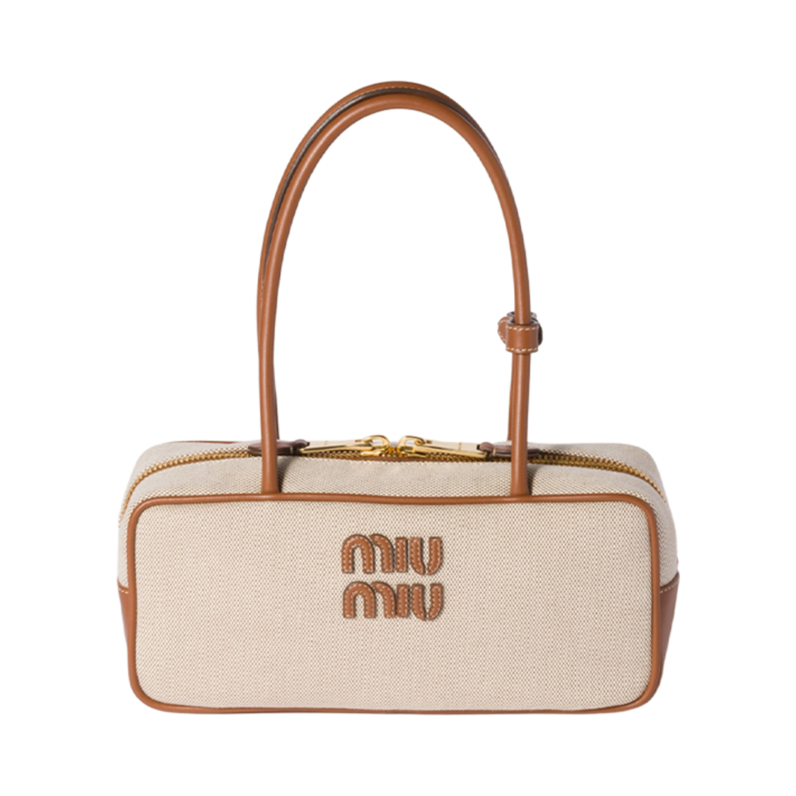 미우 미우 캔버스 앤 레더 보 백 베이지 브랜디