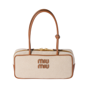 Miu Miu Canvas and Leather Beau Bag Beige Brandy