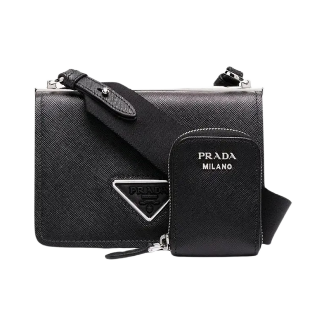 프라다 사피아노 레더 미니 지퍼 파우치 숄더백 블랙