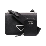 Prada Saffiano Leather Mini Zipped Pouch Shoulder Bag Black