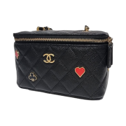 Chanel Vanity With Chain Grained Calfskin Enamel & Gold Black