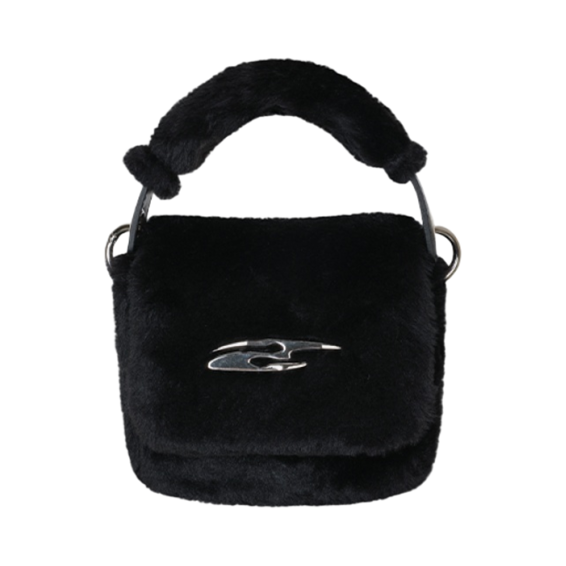 - Leey Plaque Logo Fur Mini Bag Black