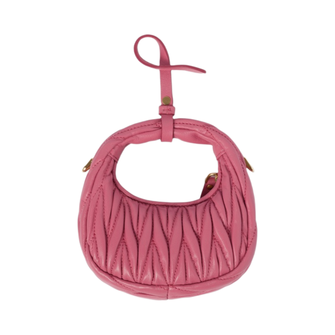 미우 미우 완더 마테라쎄 나파 레더 미니 호보백 파우치 베고니아 핑크(Miu Miu Wander Matelasse Nappa Leather Mini Hobo Bag Pouch Begonia Pink) - 2