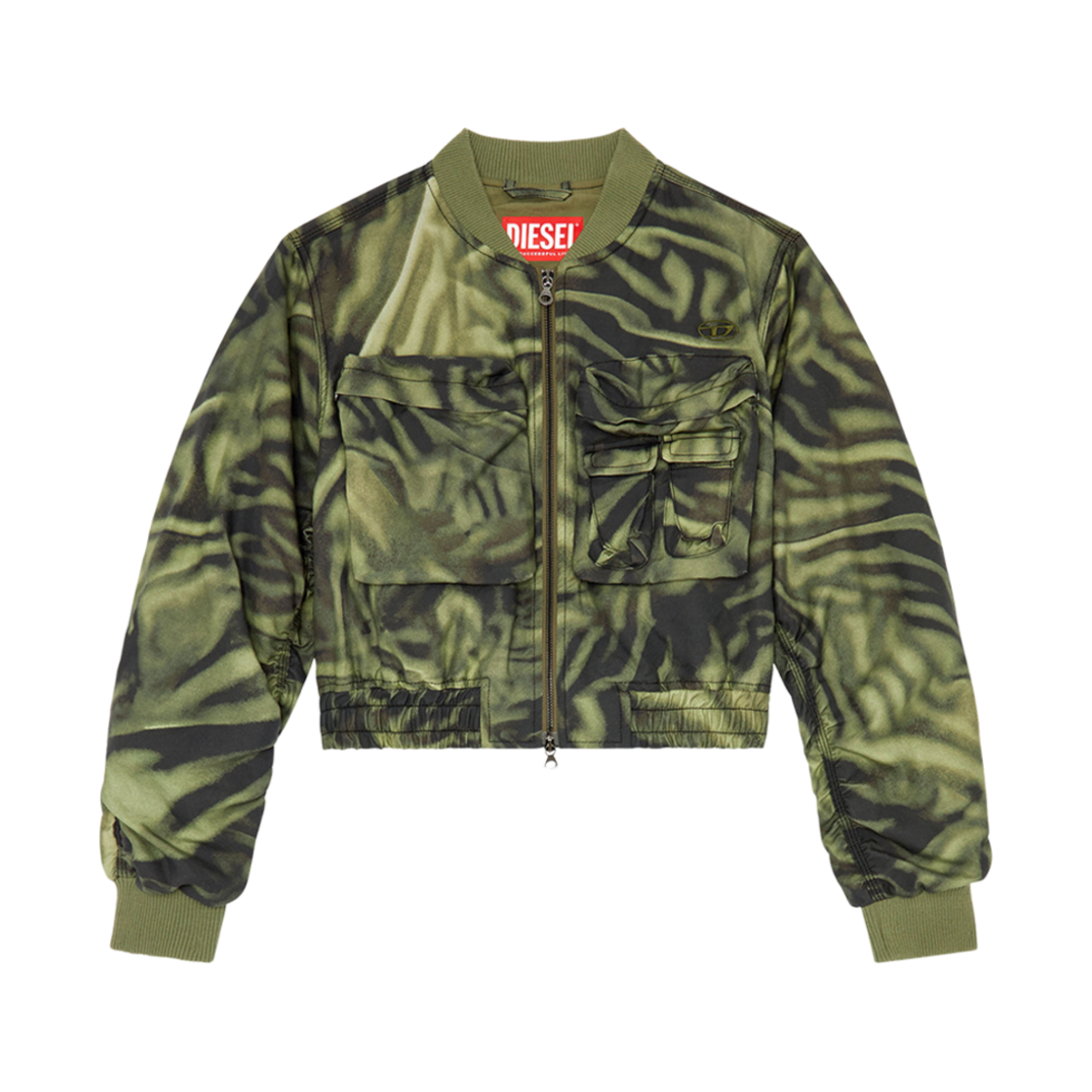 (W) 디젤 G-칼로우 카고 봄버 제브라 카모 트윌 블랙 그린((W) Diesel G-Khlow Cargo Bomber In Zebra Camo Twill Black Green)