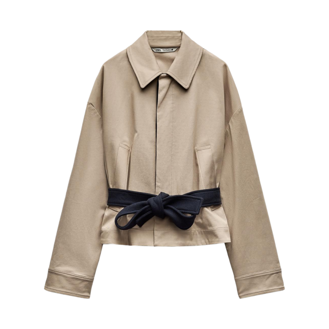 (W) 자라 ZW 컬렉션 자켓 콘트라스트 벨트 라이트 위스키((W) Zara ZW Collection Jacket with Contrast Belt Light Whisky)