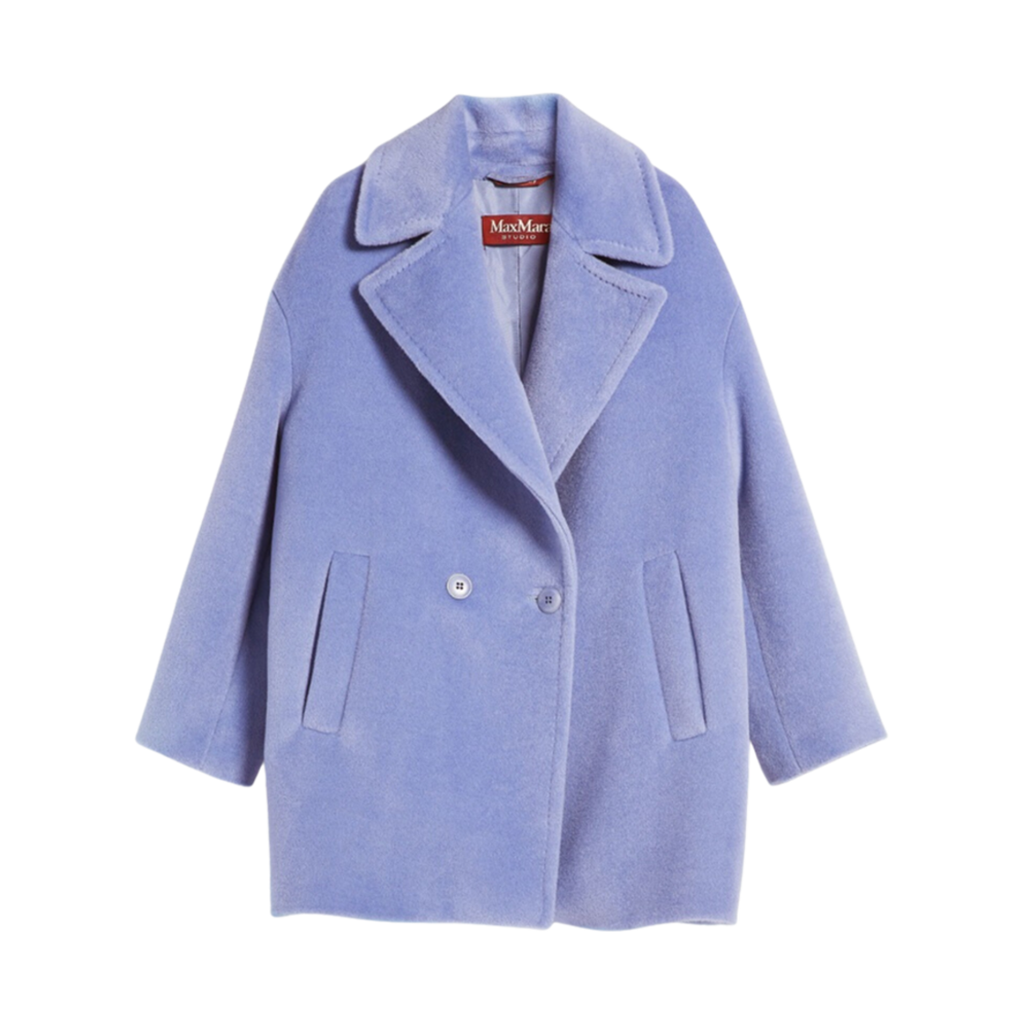 (W) 막스마라 스튜디오 지오 더블 브레스티드 알파카 앤 울 피 코트 라이트 블루((W) Max Mara Studio Gio Double Breasted Alpaca and Wool Pea Coat Light Blue) - 1