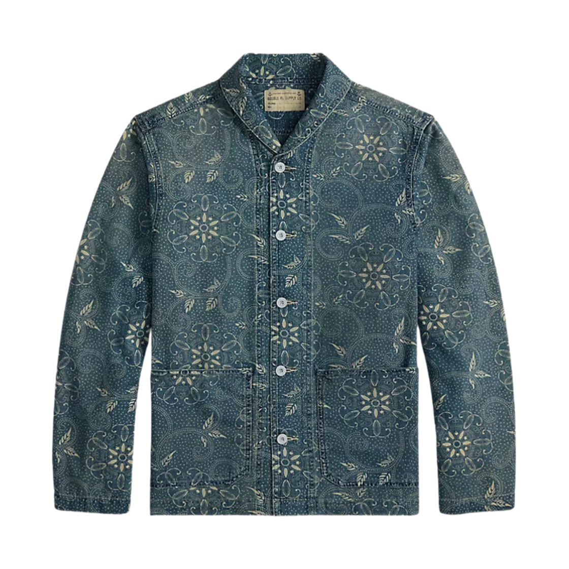 100049144 Double RL Indigo Print Woven Overshirt Indigo White Multi