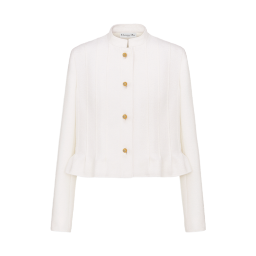 451V25A1761-X0200 (W) Dior Virgin Wool and Cotton Boucle Blend Peplum Jacket Ecru
