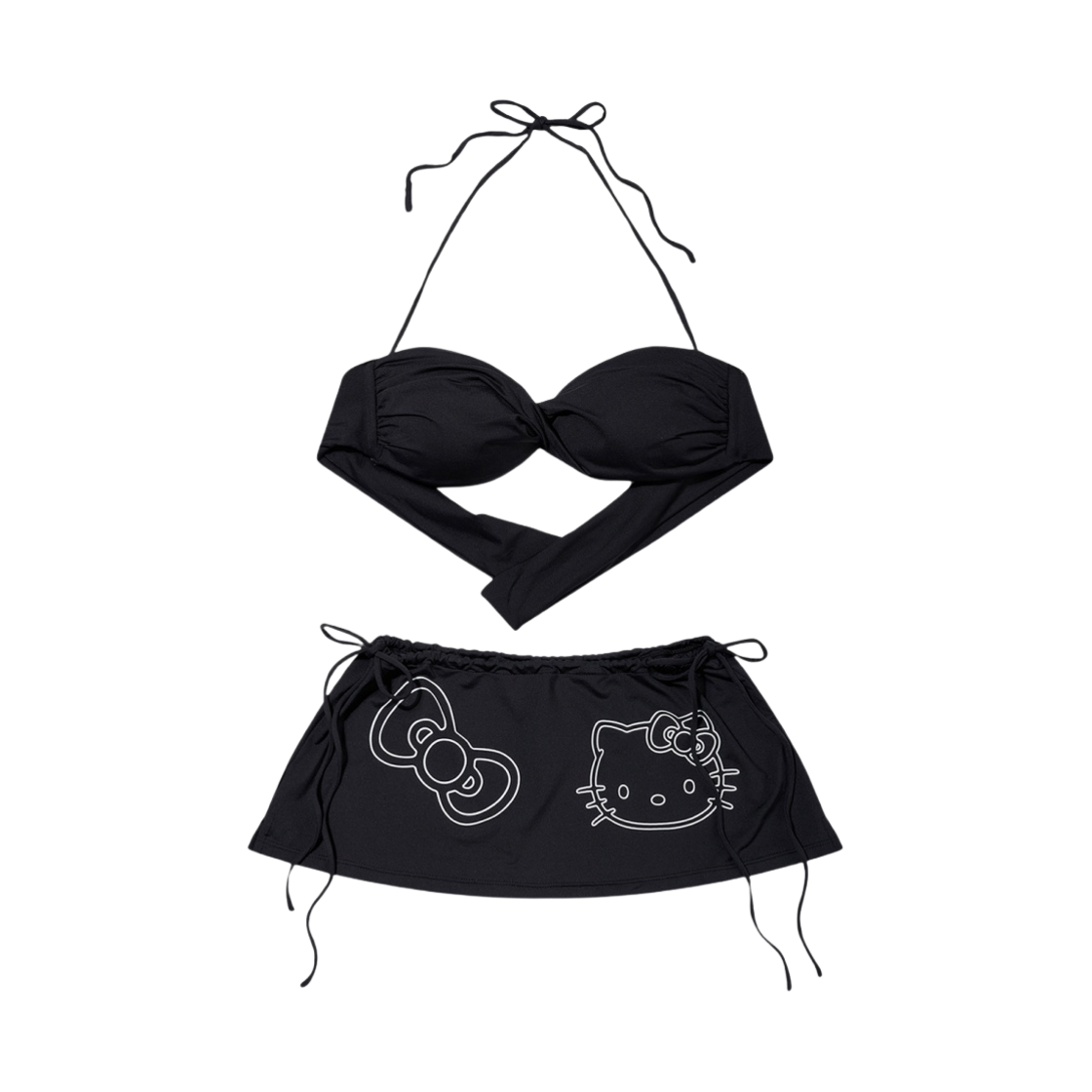 (W) 오픈 Yy x 헬로 키티 비키니 쓰리 피스 세트 블랙((W) Open Yy x Hello Kitty Bikini 3 Piece Set Black)