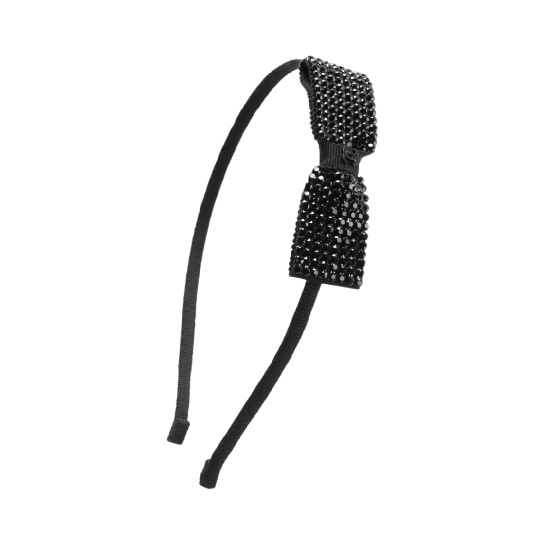 (W) 샤넬 헤어밴드 그로그랭 스트라스 & 블랙((W) Chanel Hairband Grosgrain Strass & Black)
