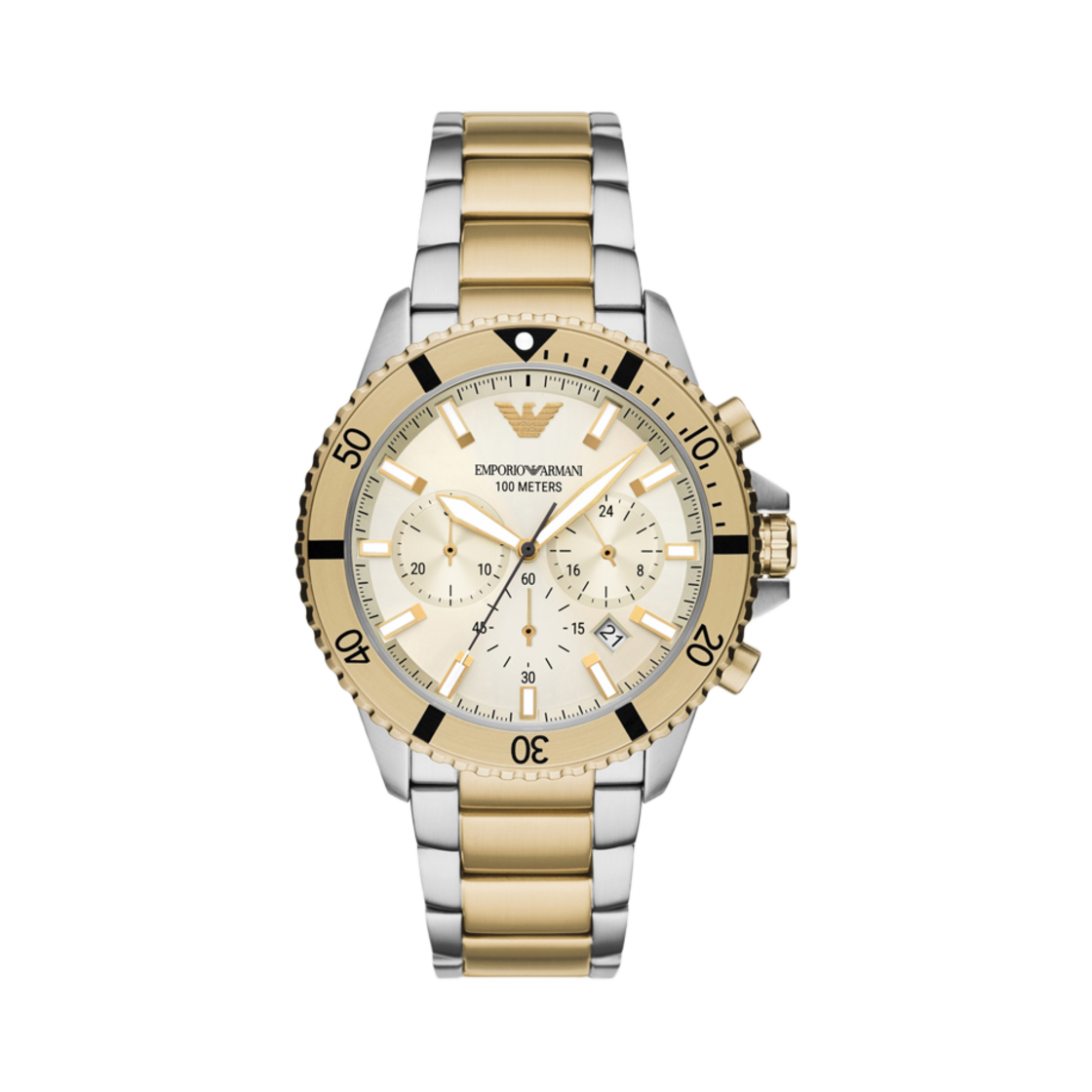 엠포리오 아르마니 크로노그래프 43mm 투톤 스테인리스 스틸 크림 골드(Emporio Armani Chronograph 43mm Two-Tone Stainless Steel Cream Gold) - 1