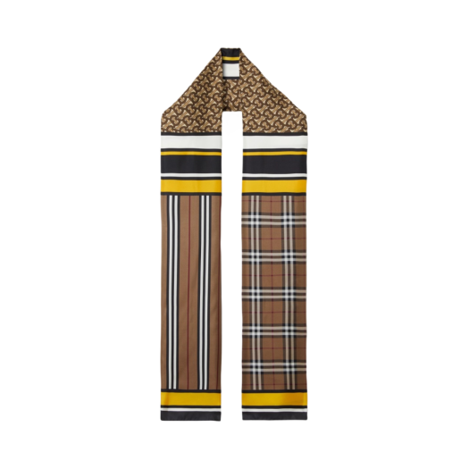 Burberry Montage Print Silk Scarf Birch Brown