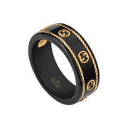Gucci Icon Ring with 18K Yellow Gold Interlocking G Black