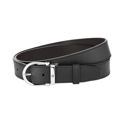 128783 Montblanc Horseshoe Buckle 35mm Reversible Leather Belt Black Brown