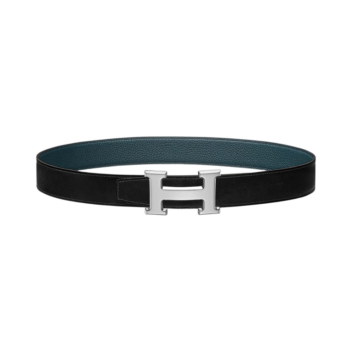 H064544CK05/H073967CAAD Hermes H Belt Buckle & Reversible Leather Strap 32mm &  Silver Noir Bleu De Prusse
