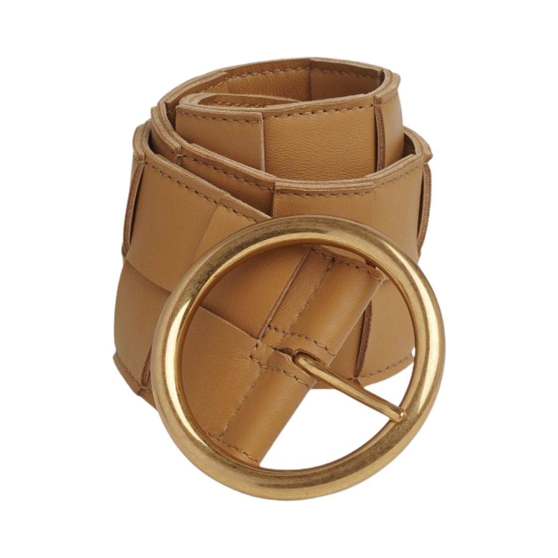(W) 보테가 베네타 맥시 인트레치아토 레더 벨트 카라멜((W) Bottega Veneta Maxi Intrecciato Leather Belt Caramel) - 1