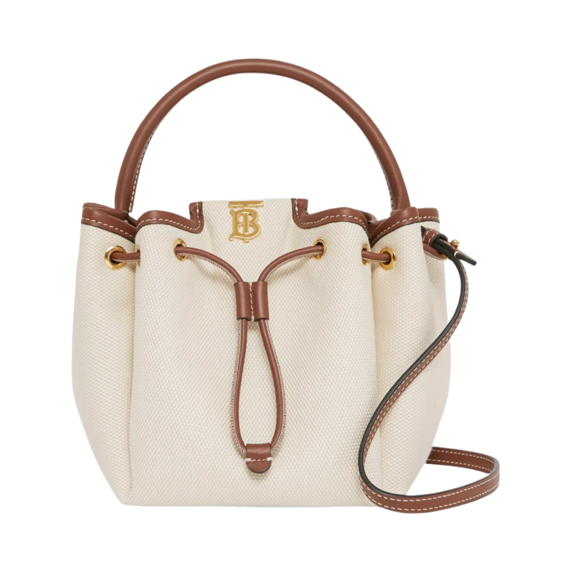 버버리 모노그램 모티프 캔버스 레더 버킷백 에크루 탄(Burberry Monogram Motif Canvas and Leather Bucket Bag Ecru Tan) - 1