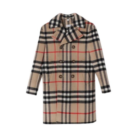 (Kids) Burberry Vintage Check Wool Cashmere Coat Beige