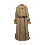 (W) Prada Single Breasted Cotton Twill Trench Coat Olive Green