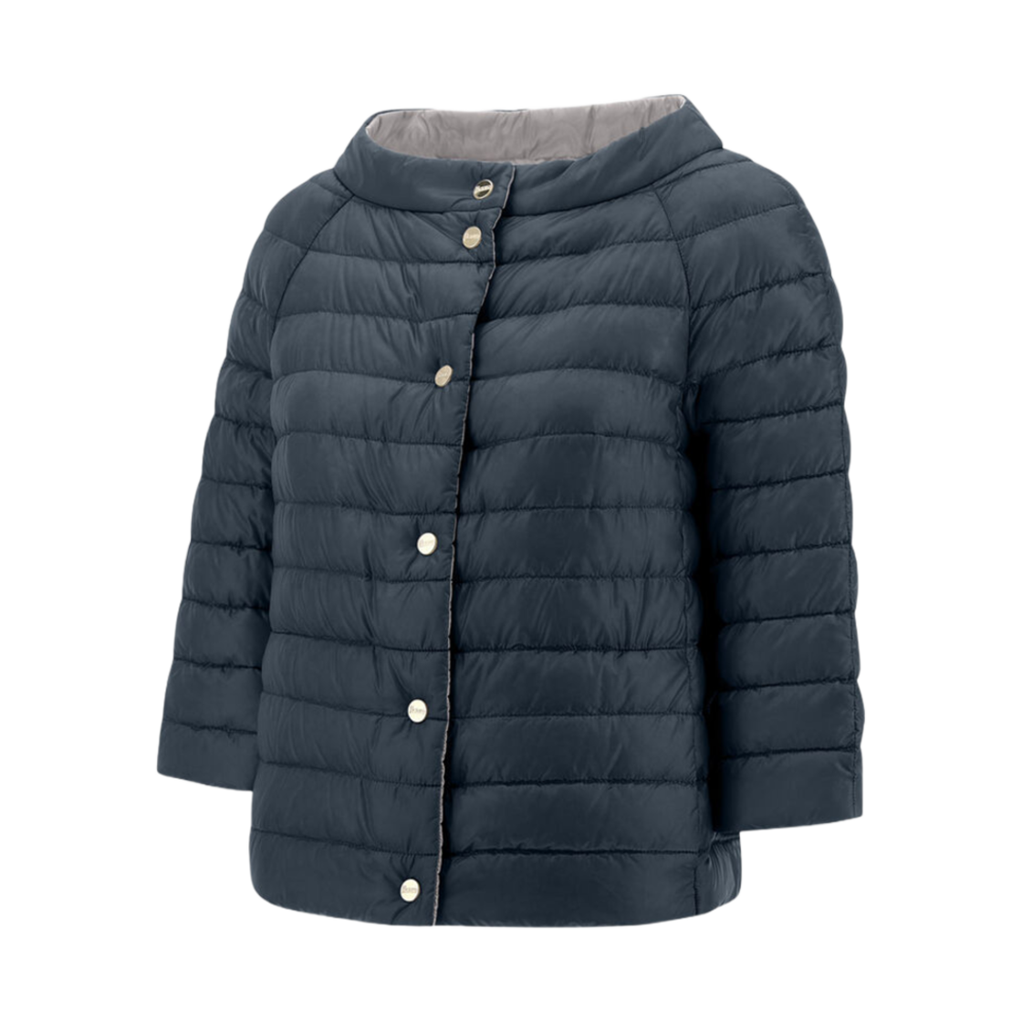 (W) 에르노 나일론 울트라라이트 리버시블 케이프 블루 그레이((W) Herno Nylon Ultralight Reversible Cape Blue Grey) - 2