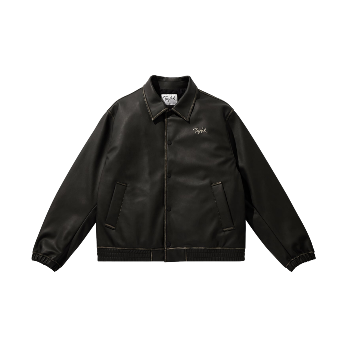 TH2404JK01BK TONY HAWK Washed Vegan Leather Jacket Black