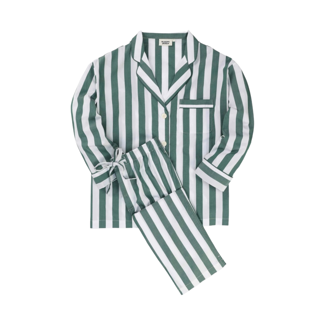 WS007-F1208-349 (W) Sleepy Jones Marina Pajama Set Green White Tent Stripe