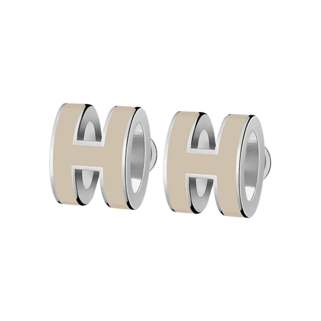 (W) 에르메스 미니 팝아슈 이어링 팔라듐 하드웨어 & 마롱 글라세((W) Hermes Mini Pop H Earrings Palladium & Marron Glace)