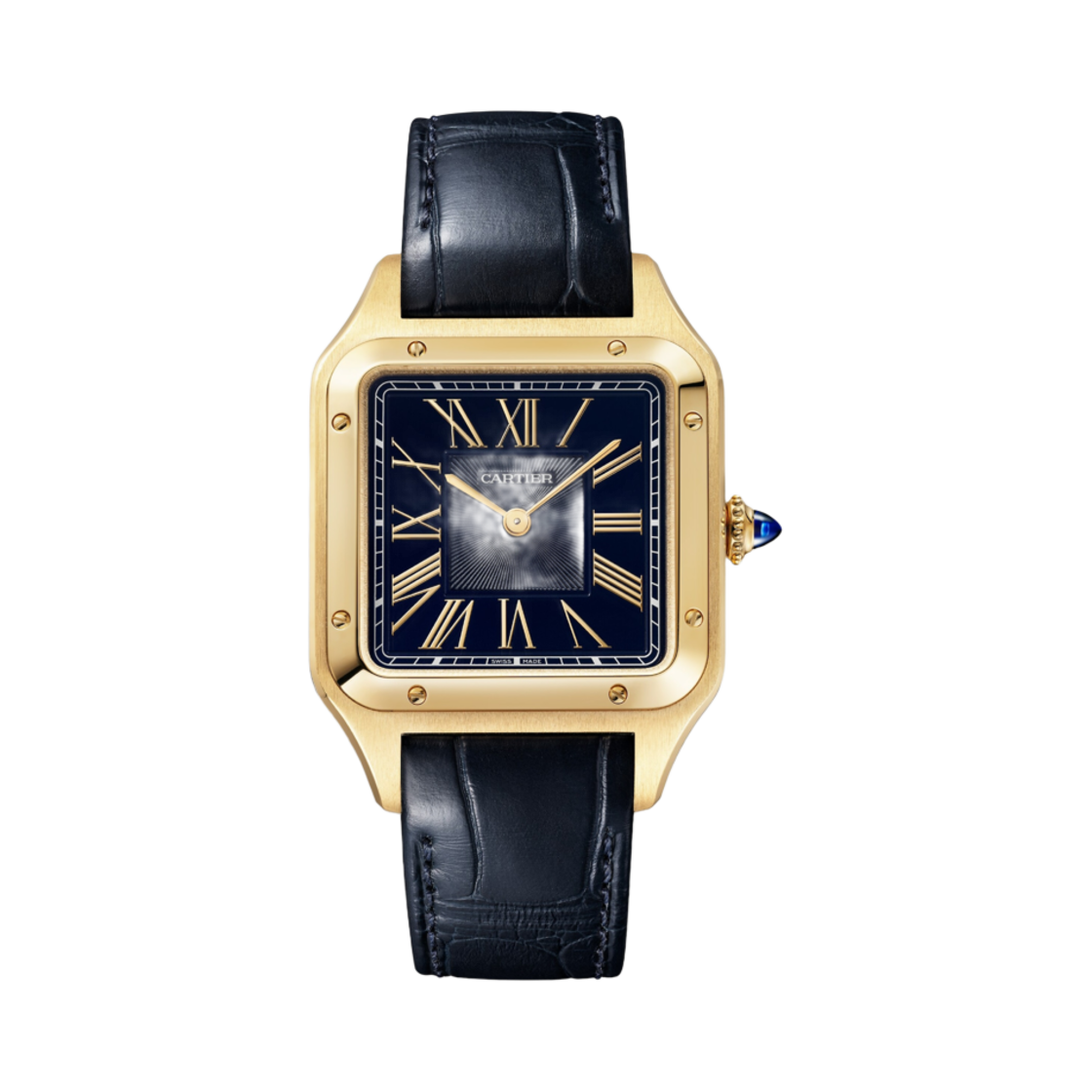 까르띠에 산토스-뒤몽 워치 라지 쿼츠 옐로우 골드 레더