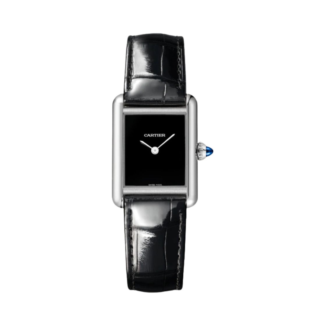 까르띠에 탱크 머스트 워치 스몰 쿼츠 스틸 앨리게이터 스킨 블랙(Cartier Tank Must Watch Small Quartz Steel Alligator Skin Black)