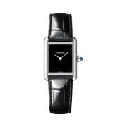 Cartier Tank Must Watch Small Quartz Steel Alligator Skin Black