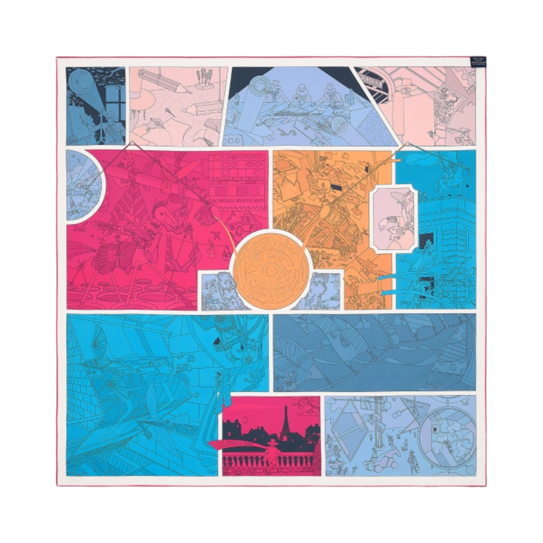 (W) 에르메스 팩토리 더블 페이스 스카프 90 블루 로즈 멀티꼴로르((W) Hermes Factory Double Face Scarf 90 Bleu Rose Multicolore) - 2