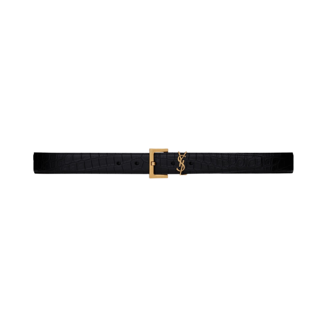생로랑 크로커다일 엠보스 레더 골드 모노그램 벨트 블랙(Saint Laurent Crocodile Embossed Leather Gold Monogram Belt Black)