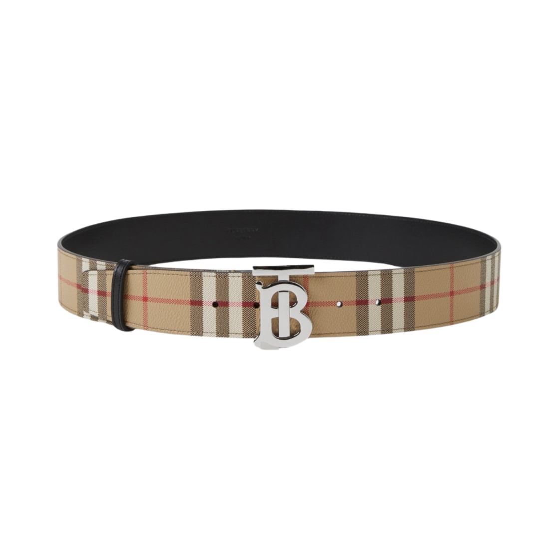 8070294 Burberry Check Reversible Wide TB Belt Archive Beige Silver