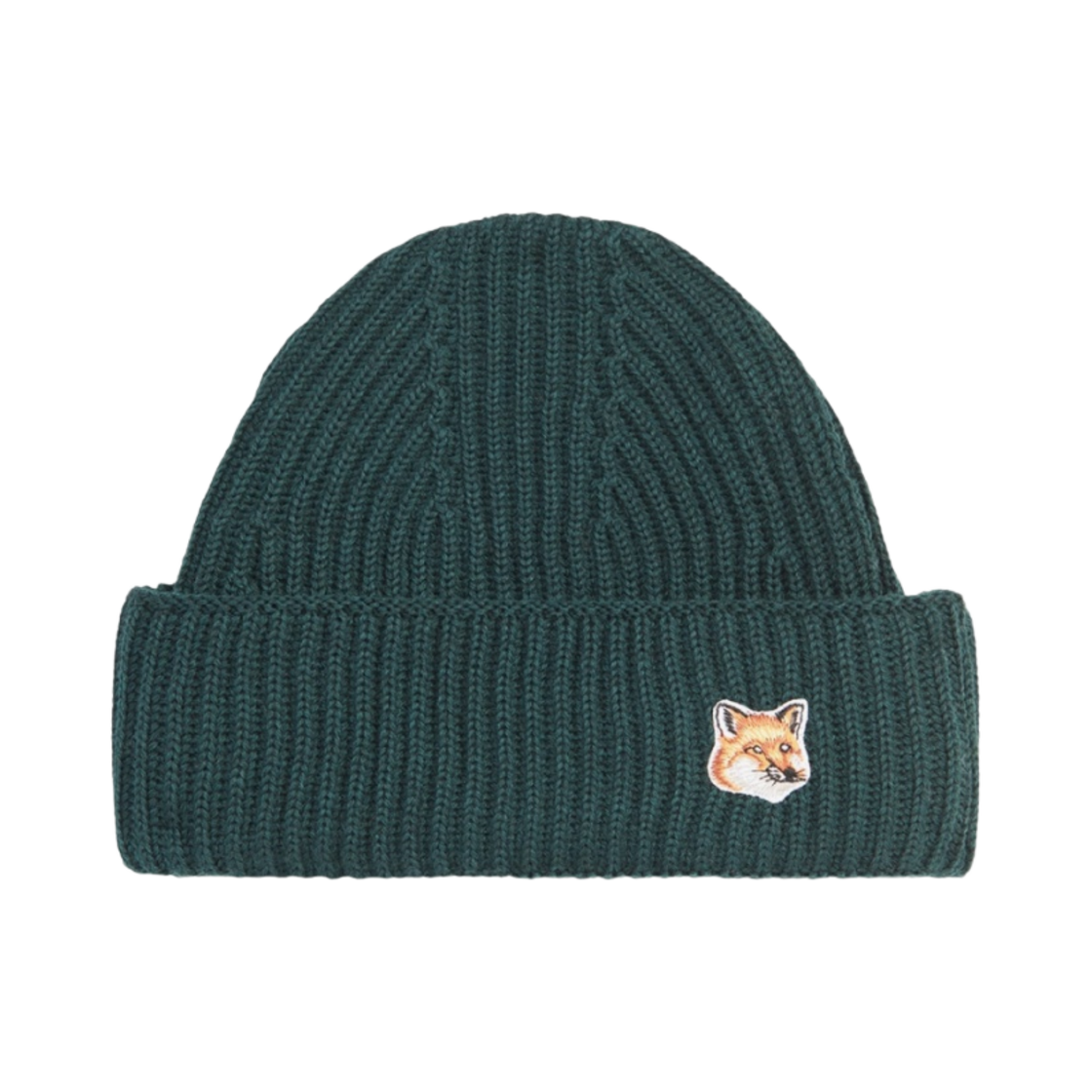 메종 키츠네 폭스 헤드 패치 립드 비니 다크 그린