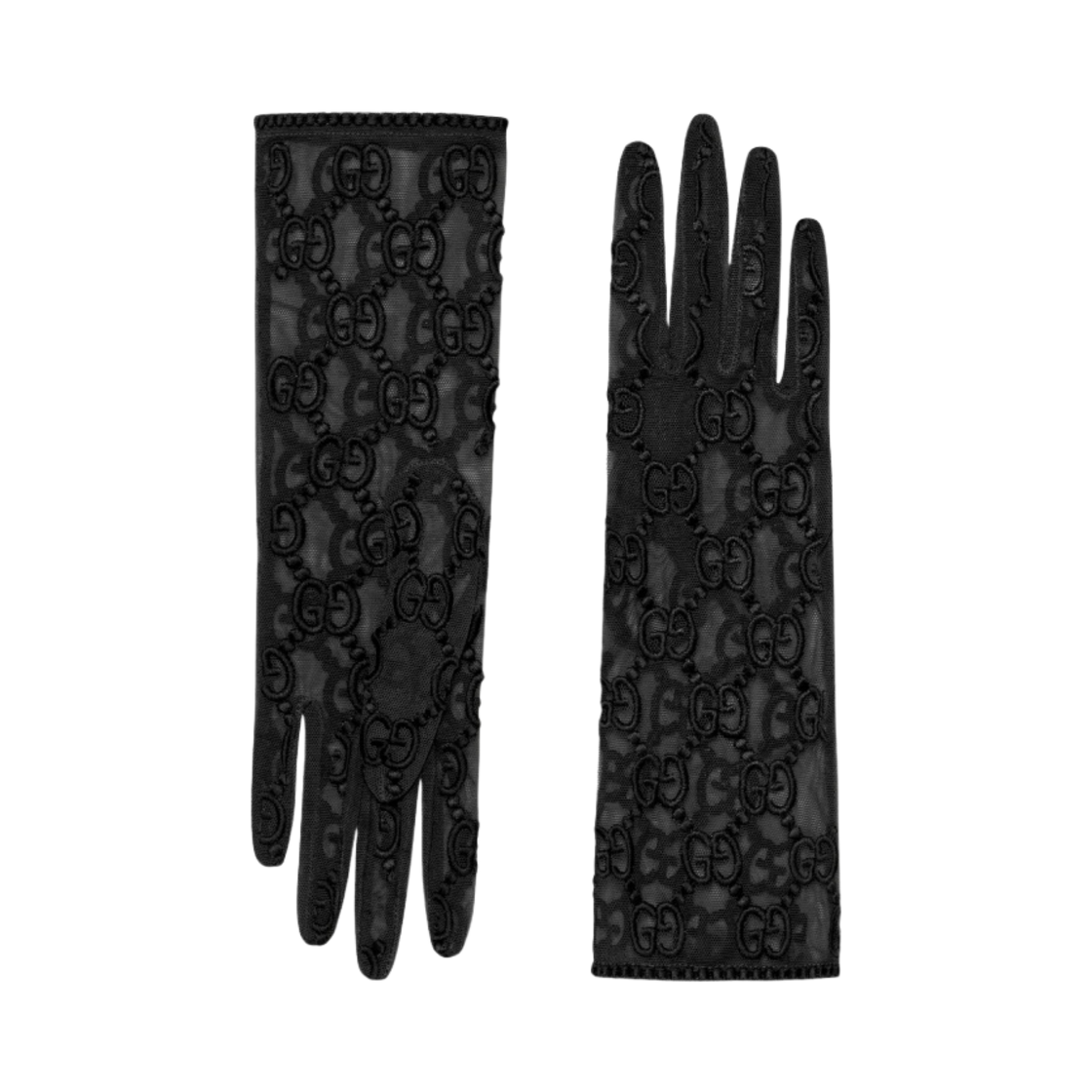 (W) 구찌 튤 글러브 GG 모티프 블랙 튤((W) Gucci Tulle Gloves with GG Motif Black Tulle) - 1