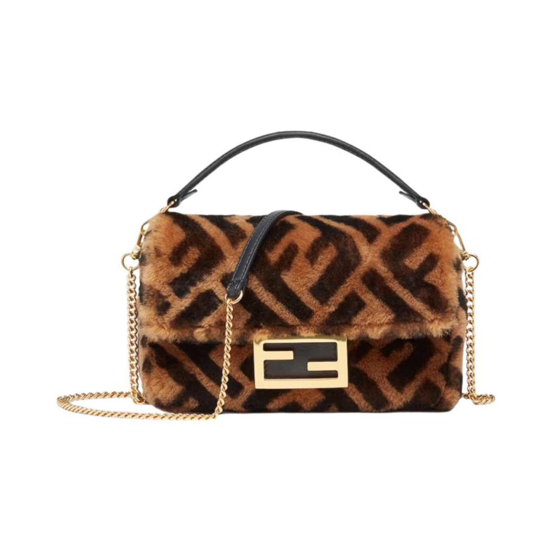 8BS017A8HPF180S Fendi Sheepskin Mini Baguette Bag Brown